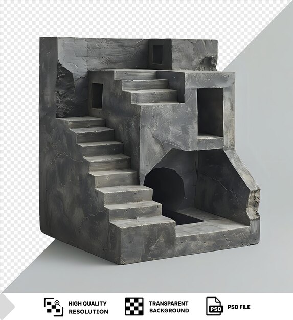 PSD transparent background 3d model of the catacombs of paris featuring a small window and a concrete stair