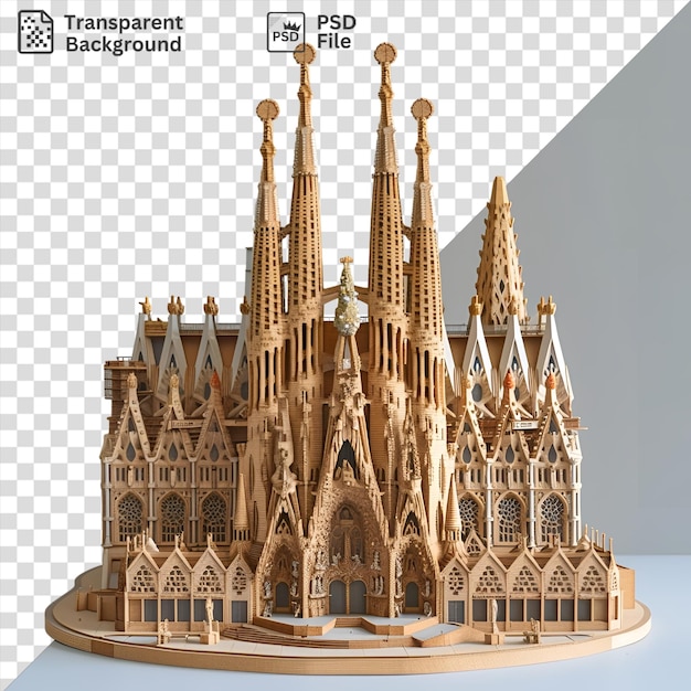 PSD sfondo trasparente modello 3d della sagrada familia con un edificio