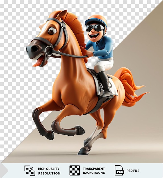 PSD transparent background 3d racehorse jockey cartoon winning a race horse transparent background png clipart png