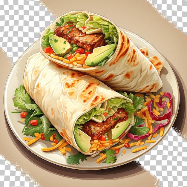 Transparent background burrito with veggies and tortilla