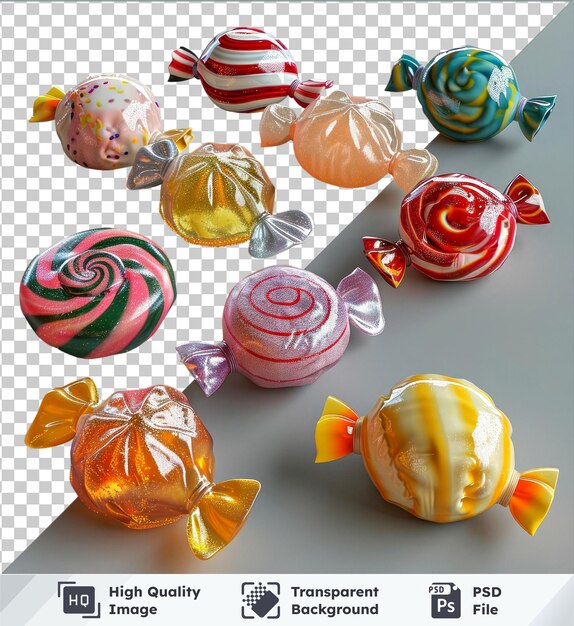 PSD transparent background candy set in colorful wrappers png jpg eps