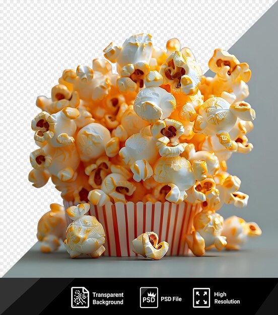 PSD transparent background caramel puff corn popcorn in a striped cup png