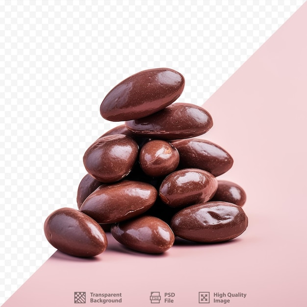 Transparent background chocolate almonds with crunchiness