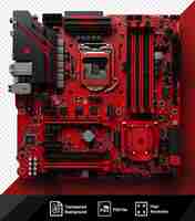 PSD transparent background computer motherboard with a view of parts and components png