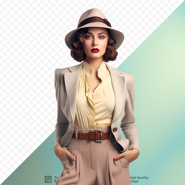 PSD transparent background digital render of a vintage woman in 1920s fashion