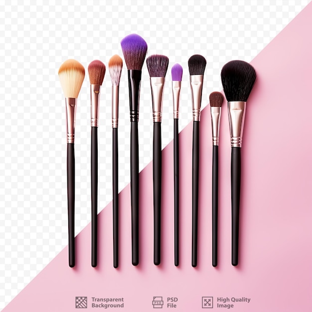 PSD transparent background flat lay makeup brushes