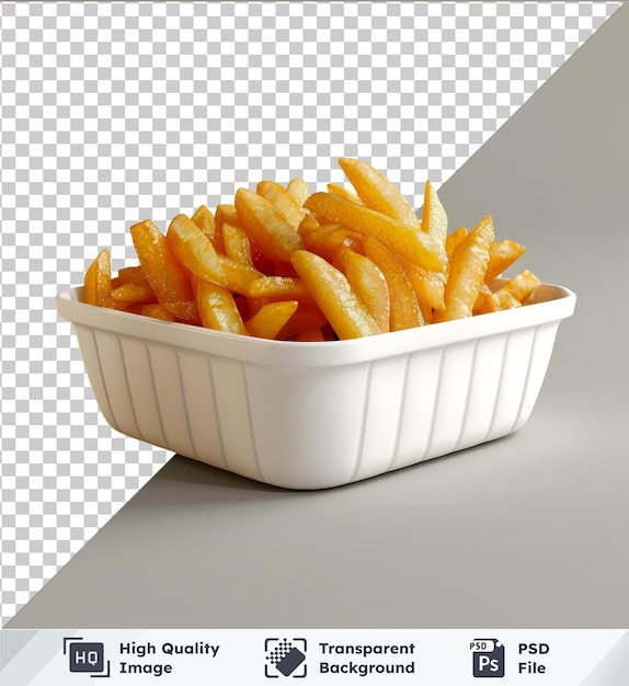 PSD Прозрачный фон картофеля фри в макете блюда с темной теней