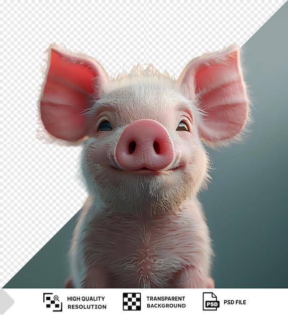 Transparent background happy young pig funny animals emotions smiling face of a baby pig with pink ears nose and mouth and brown and black eyes png