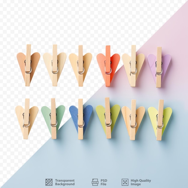 PSD transparent background heart shaped clothes pegs in wood or cloth