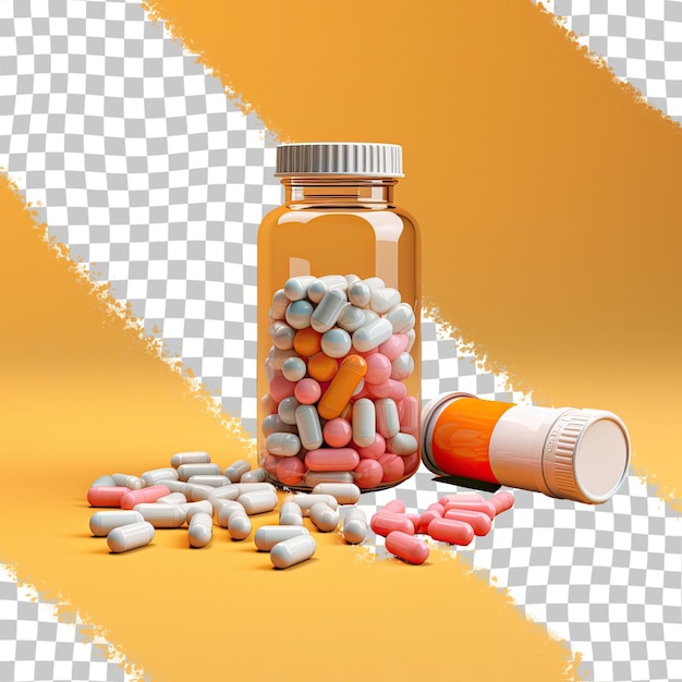 Transparent background holding medication bottle and stethoscope