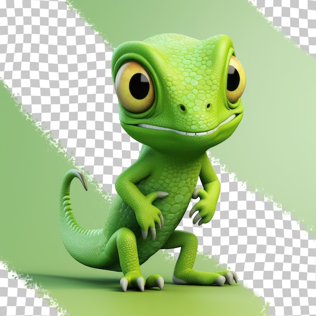 The transparent background is useful for graphic design with a worried chameleon cartoon