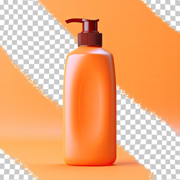 Transparent background isolates orange plastic shampoo bottle