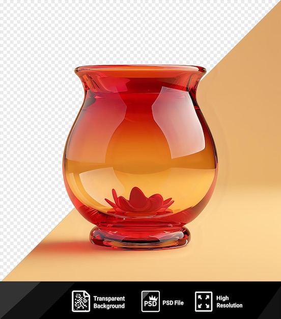 PSD transparent background japanese hiragana i red glass vase with a red flower placed on a transparent background with a red shadow png