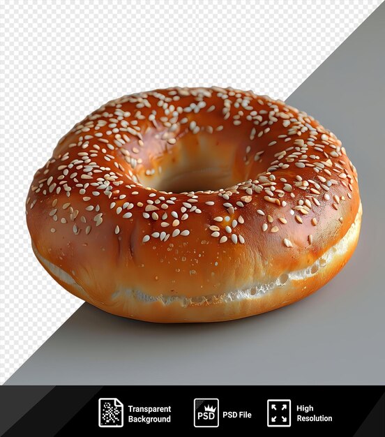 PSD transparent background kaiser roll with sesame seeds on a gray table png