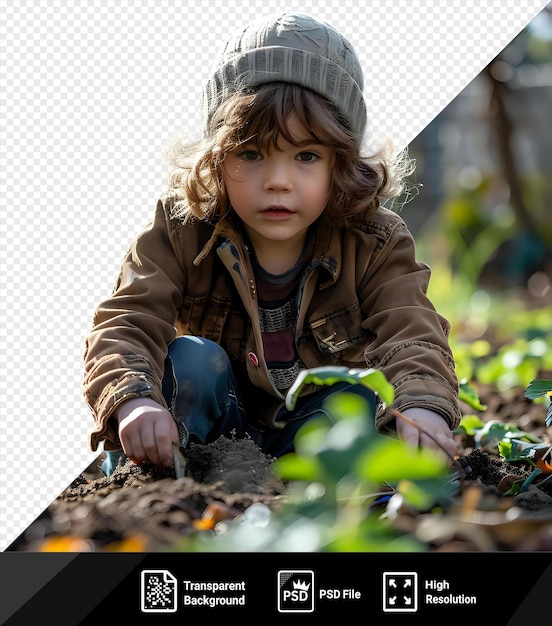 PSD transparent background a kid working in the garden and digging in the dirt png psd