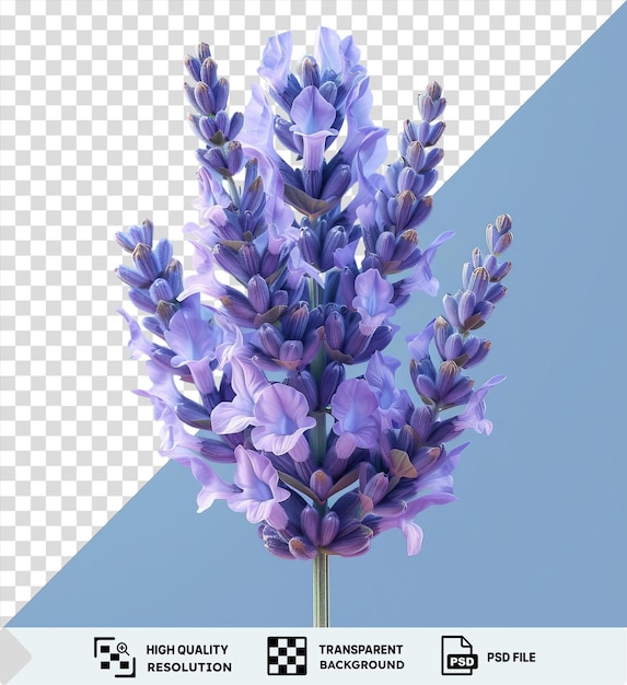 Transparent background lavender flower isolated on a clear blue sky