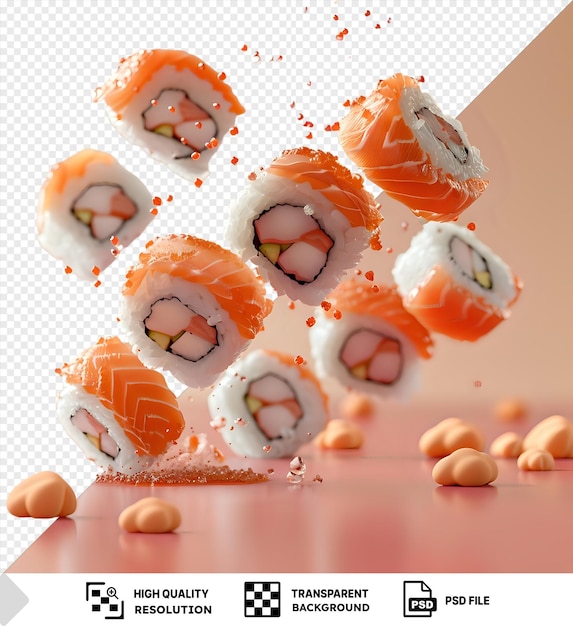 PSD transparent background maki sushi falling mockup on the table png psd