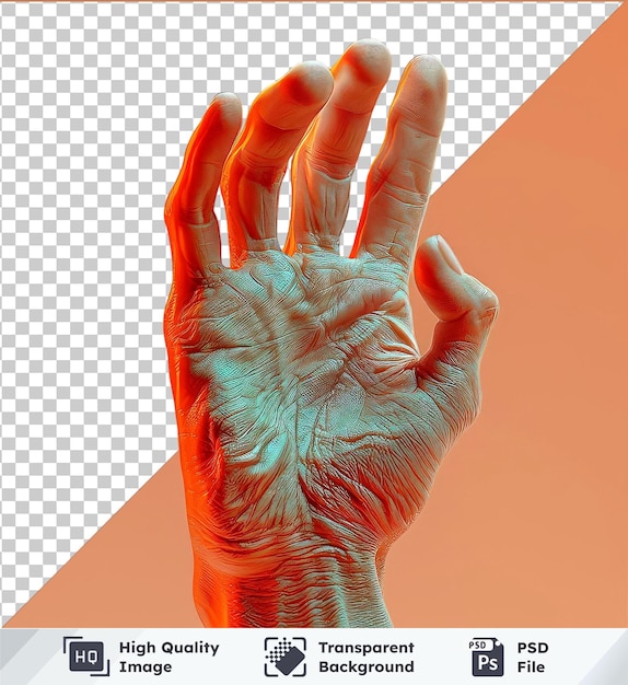 PSD transparent background man hand with v shaped fingers mockup of a human hand