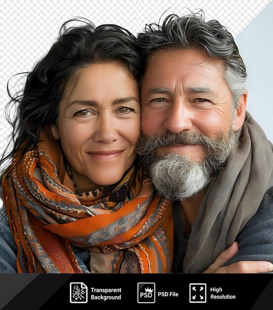 PSD transparent background a mature couple hugging and looking peaceful and in love png