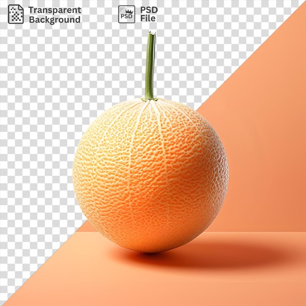 PSD transparent background melon baller with green stem and shadow on orange table