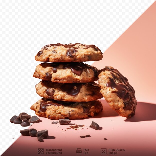 Transparent background oatmeal cookies with chocolate