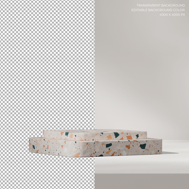 transparent background of colorful terrazzo podium in square minimal scene 3d render