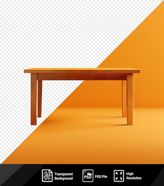 PSD transparent background parsons table with wooden legs and bench against an orange wall png psd