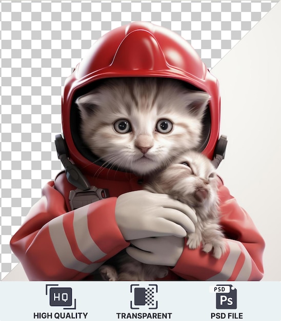 PSD transparent background psd 3d firefighter rescuing a kitten