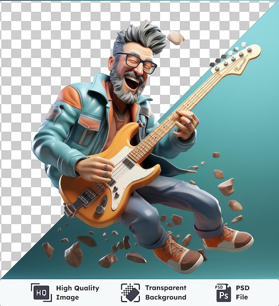 PSD sfondo trasparente psd 3d cartone animato di un musicista che suona uno strumento