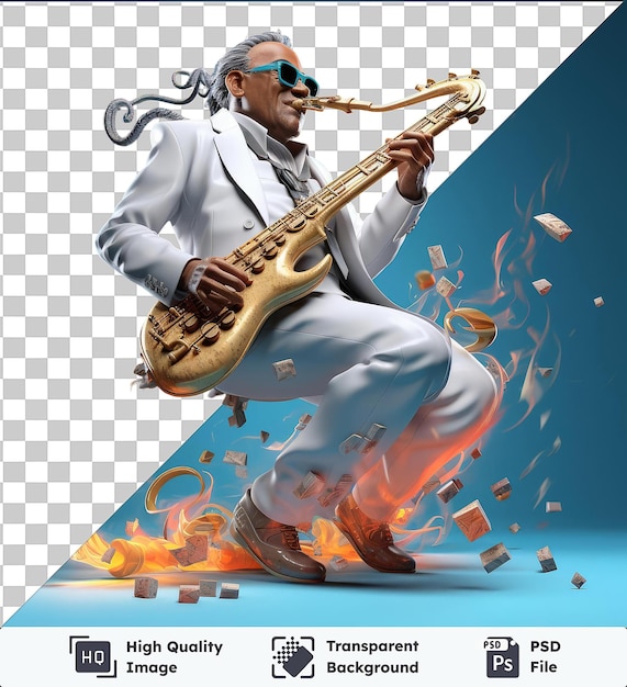 PSD transparent background psd 3d musician cartoon playing a soulful saxophone solo
