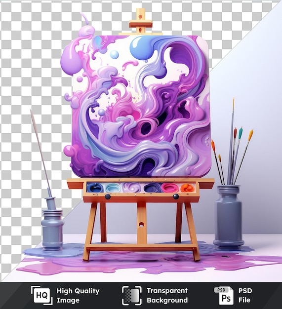 PSD transparent background psd 3d painter cartoon painting a canvas