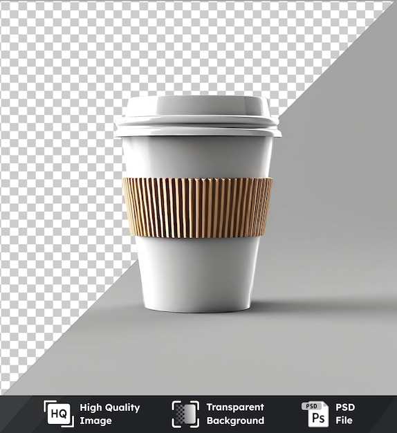 PSD Прозрачный фон psd 3d бумажная кофейная чашка с белой крышкой и темной теней