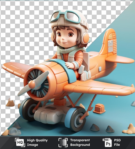 PSD transparent background psd 3d pilot cartoon flying a plane