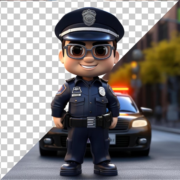 PSD 透明な背景 psd 3d 警察官の漫画が通りをパトロールしている