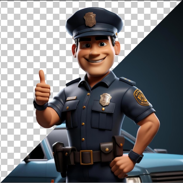 Прозрачный фон psd 3d мультфильм полицейского, патрулирующего улицы
