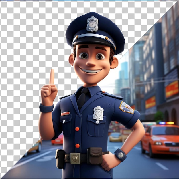 PSD Прозрачный фон psd 3d мультфильм полицейского, патрулирующего улицы