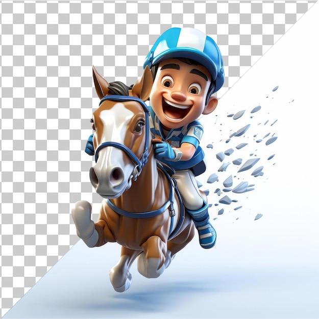 PSD Прозрачный фон psd 3d гоночная лошадь жокей мультфильм побеждает в гонке