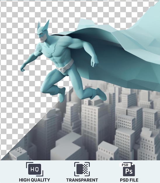 PSD transparent background psd 3d superhero cartoon soaring through the sky to rescue