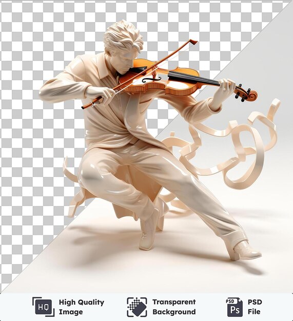 Transparent background psd 3d violinist playing a solo