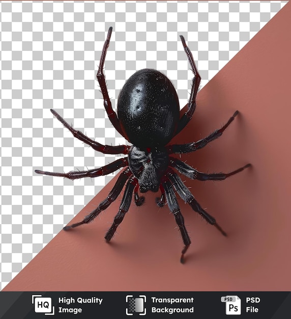 PSD transparent background psd black widow spider isolated poisonous dangerous spider on a pink background