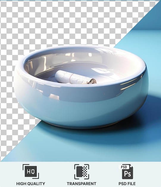 PSD transparent background psd a blue bowl with a white tube on a blue table against a blue wall with a blue shadow in the foreground