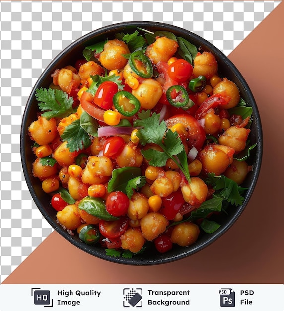 Transparent background psd chana masala with chickpeas and tomatoes in a bowl