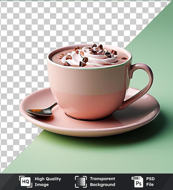 PSD Прозрачный фон чашка горячего какао с зефиром на тарелке