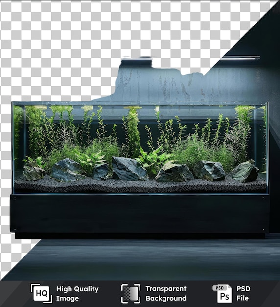 PSD sfondo trasparente psd custom home aquarium design set con una grande roccia grigia e una luce accesa