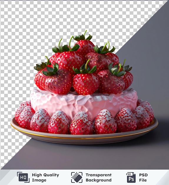 PSD transparent background psd delicious strawberry cake with fresh strawberries on a plate