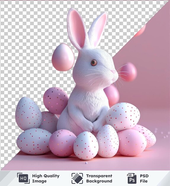 PSD sfondio trasparente psd mockup del coniglietto di pasqua con coniglio bianco occhio arancione naso rosa bianco e