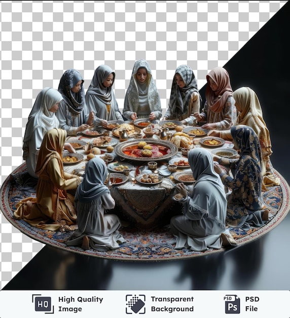 PSD transparent background psd eid al fitr family gathering around the table