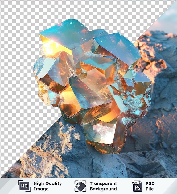PSD transparent background psd fes2 pyrite on a rock