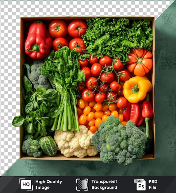 PSD transparent background psd fresh vegetables in a box top view