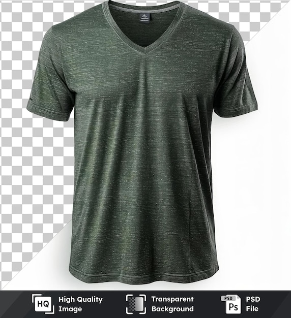 Transparent background psd front view capture a premium t shirt green technical materials fabric label